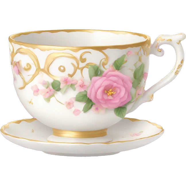 princess tea cup with pink flowers and gold details  emoji