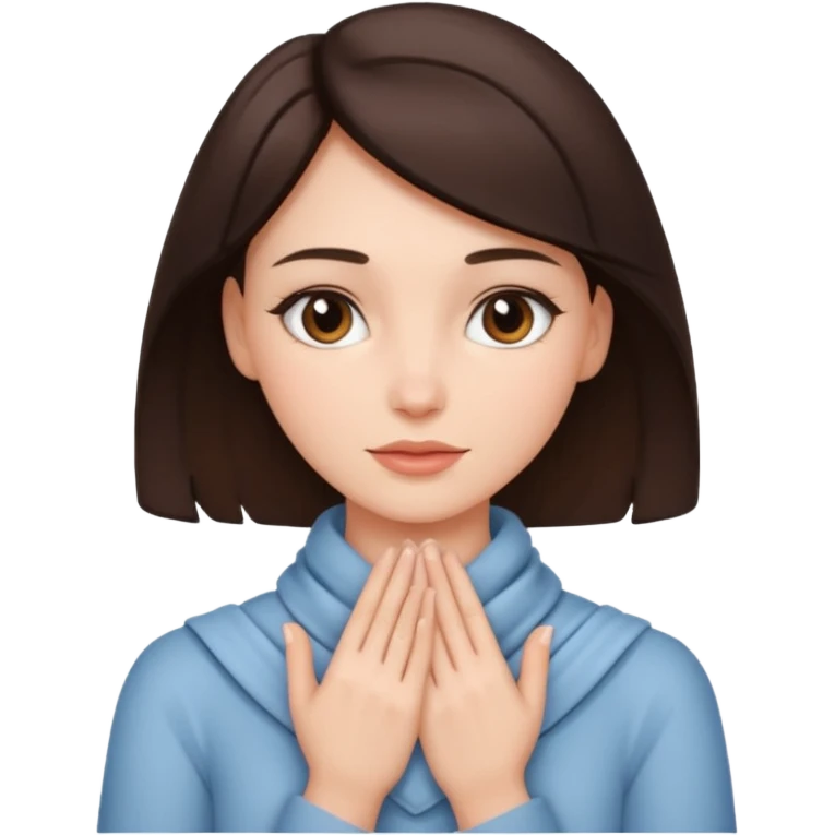 a brunette woman with her hands wrapped fulling around her neck emoji