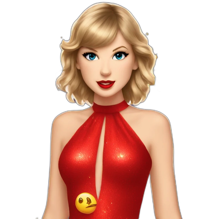 Taylor swift in red dress around sparkles emoji