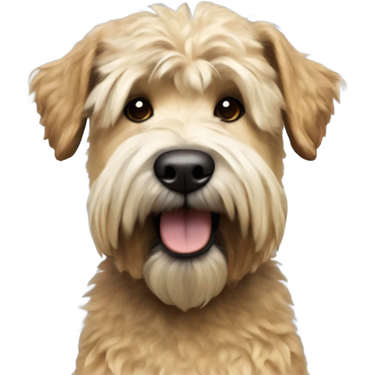 Hyper realistic soft coated Wheaton terrier with darker ears and short hair on it head emoji
