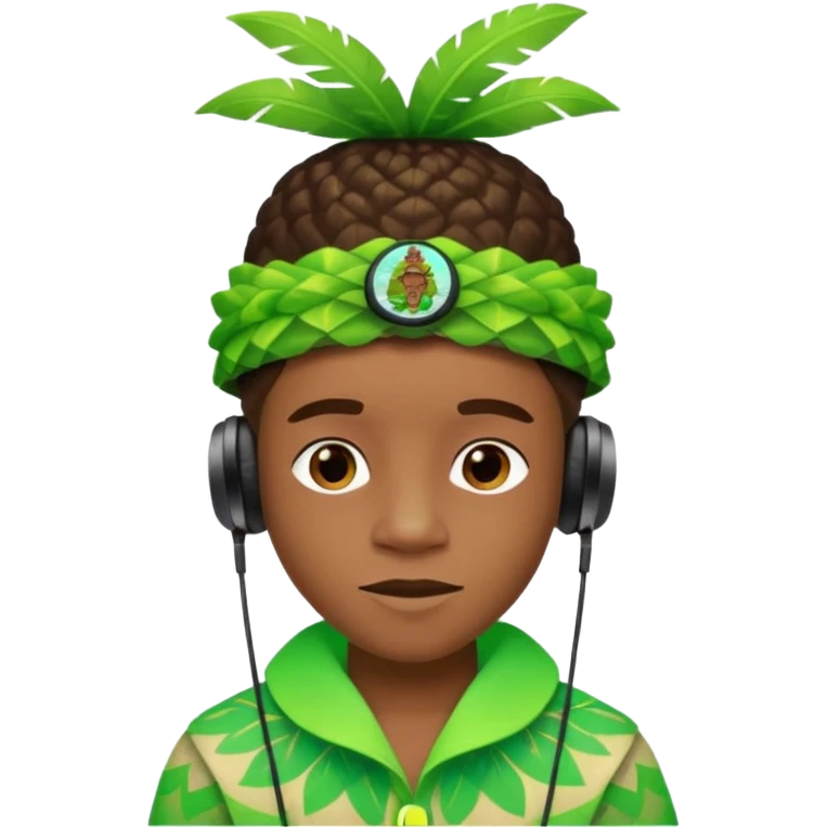 Create me an emoji of a cool Young Nigerian prince wearing a neon green gradient African patterns with  a "hula hat" (a Nigerian-inspired hat) and wearing earpods. emoji