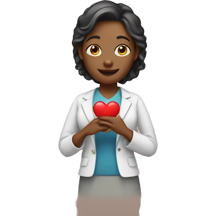 A female teacher holds a heart in her hands emoji