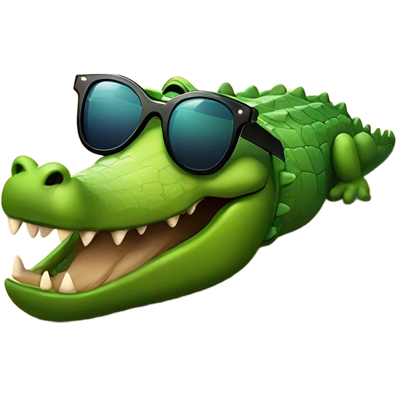 alligator with sunglasses laying on a beach under a palm tree by the ocean emoji