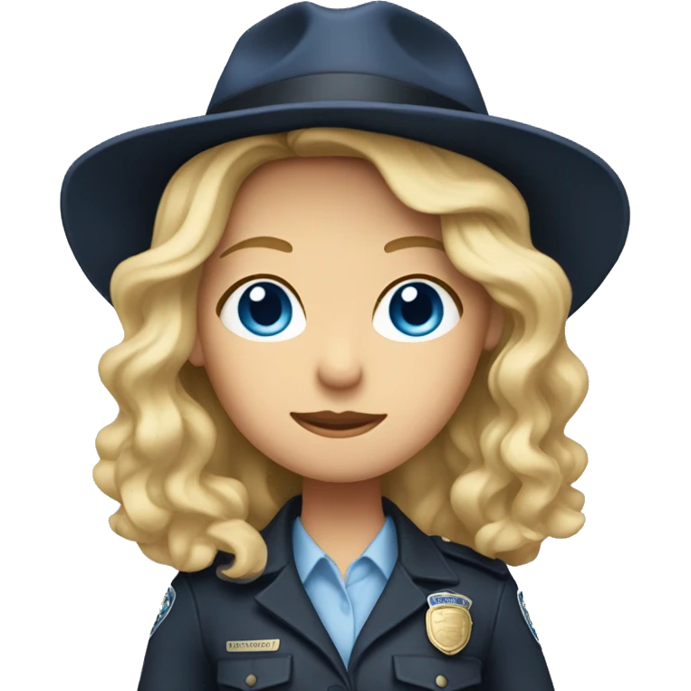 Girl with shoulder length blonde wavy hair, with blue eyes as a detective emoji