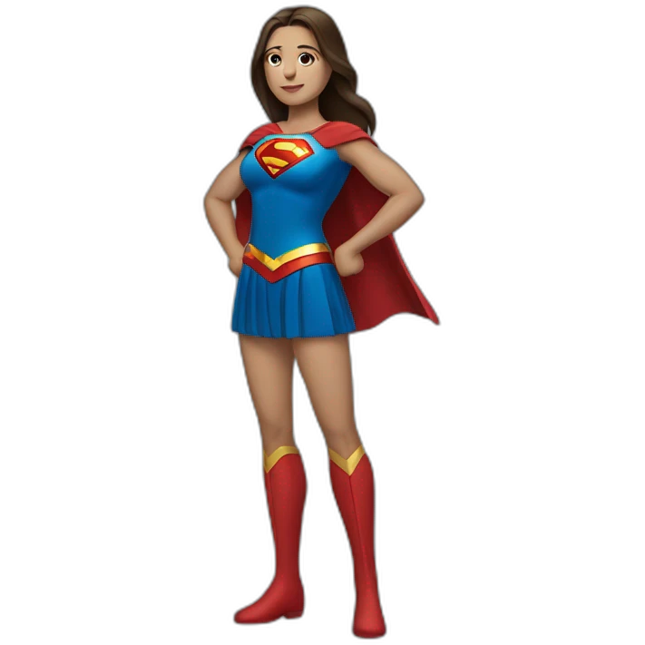 Full-length superwoman with straight brown hair and middle parting emoji