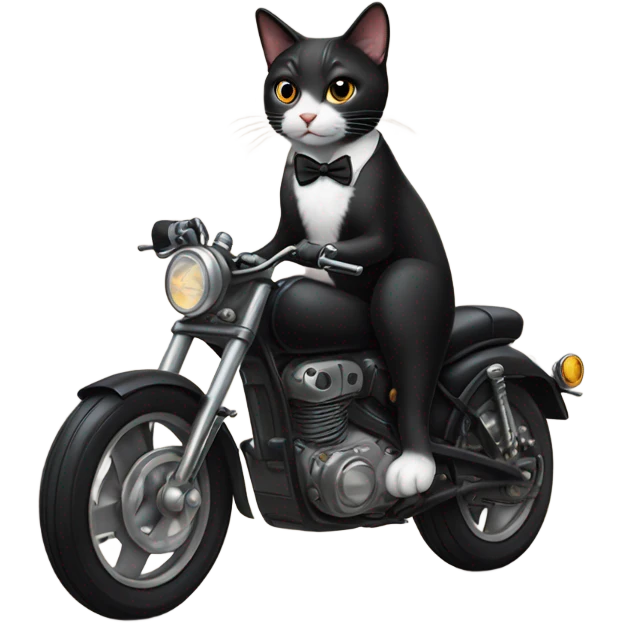 Tuxedo cat with tattoos and piercings on a motorcycle  emoji