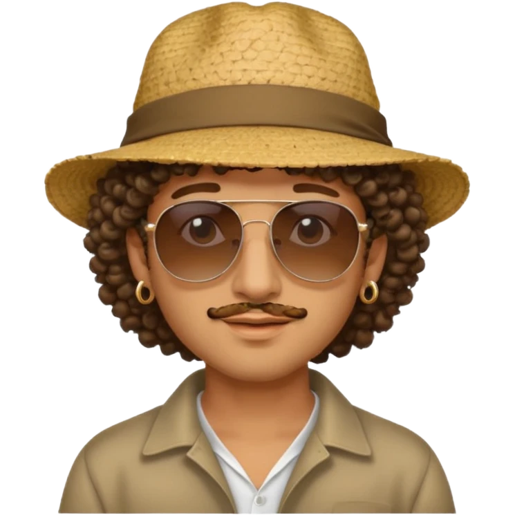 man curly hair and big earrings and and hat wearing emoji