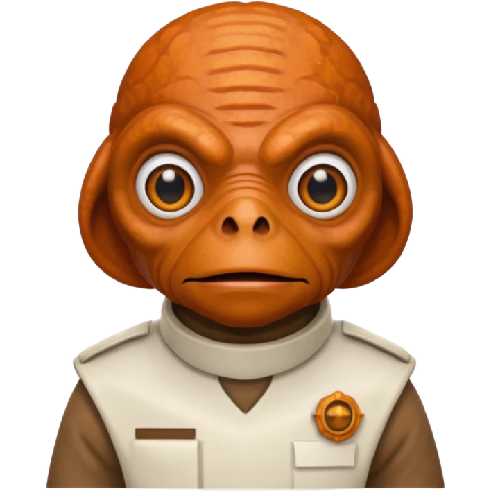 Admiral Ackbar from Star Wars emoji, apple style, simple facial expression, orange-brown skin, large fish-like eyes, white uniform emoji