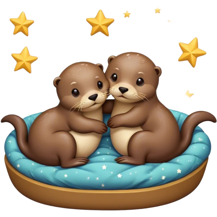 Two otters kissing in a bed surrounded by stars emoji
