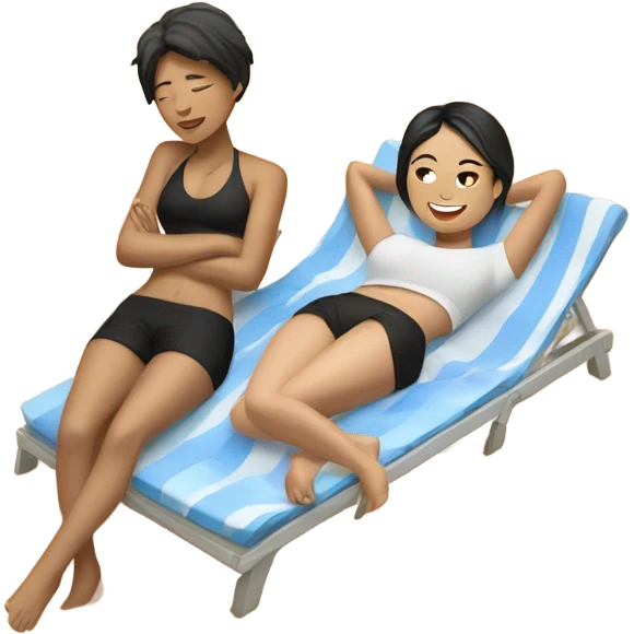 asian girl laying on the beach with american boyfriend emoji