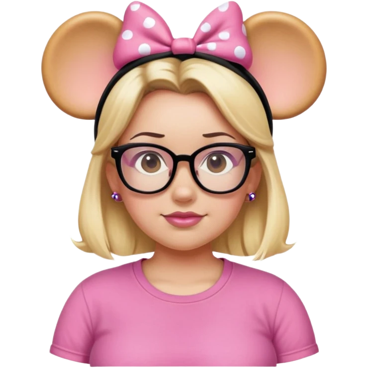 Thick Woman pink T-shirt Hazel eyes glasses blonde hair Black Minnie mouse ears emoji