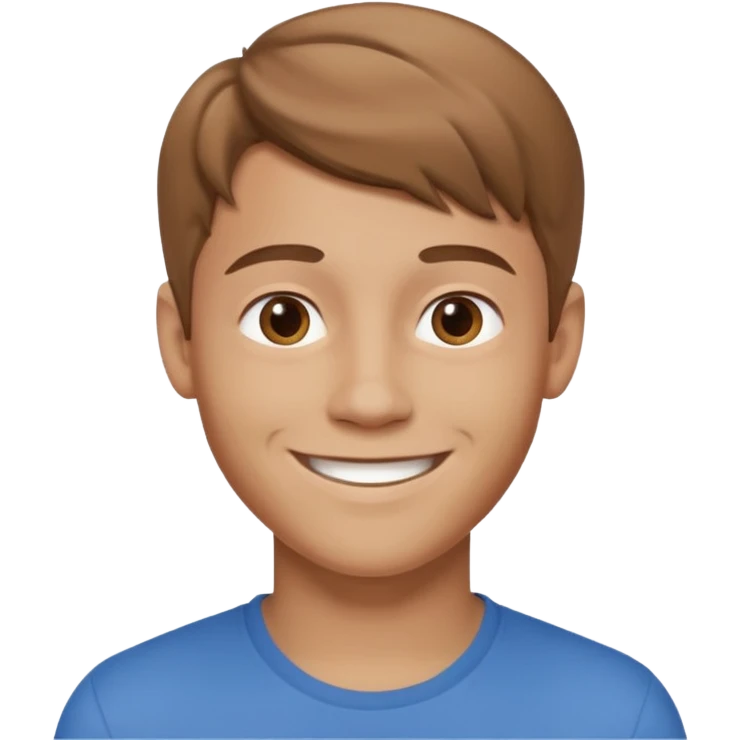 round emoji, smiling young man with light brown hair, neutral background, subtle 3D effect, high resolution, no text emoji