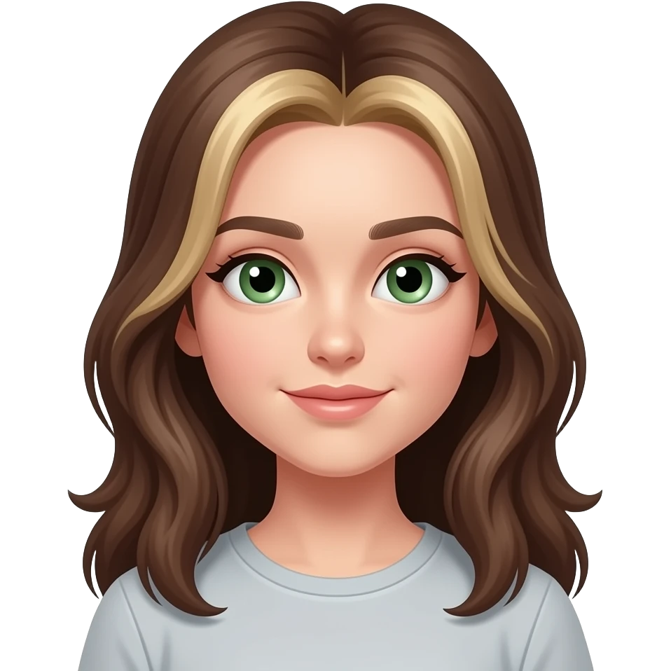 girl with long brunette roots blonde highlights and green eyes emoji