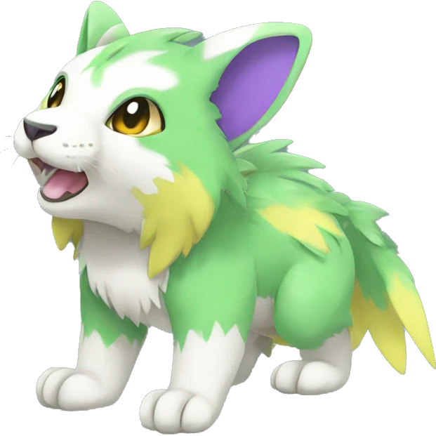 Cute cool green white yellow purple animal hybrid Fakemon full body emoji