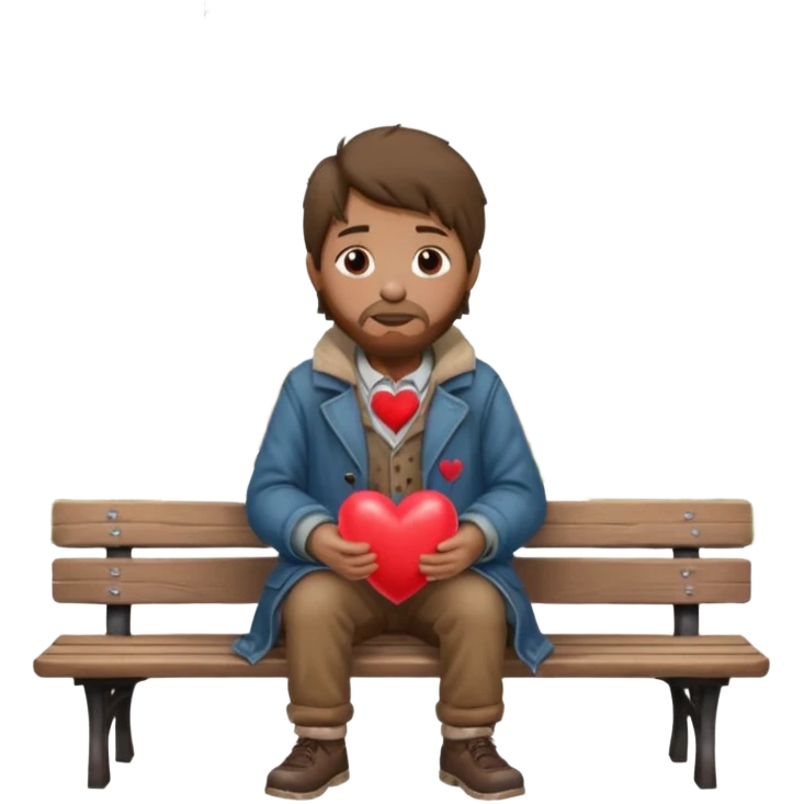 Homeless man with Valentine’s Day decor emoji
