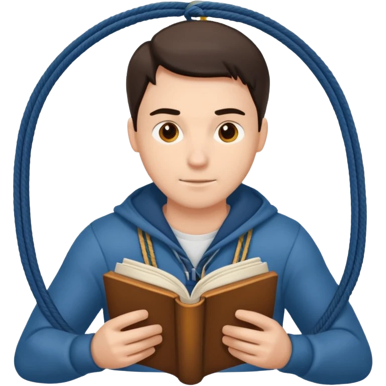 a man reading the book with ropes on the cover emoji