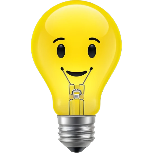 Generate a high-quality image of a glowing neon yellow light bulb, bright vibrant color, realistic glow effect, smooth gradient colors, no human figures, no facial features, no brand markings, simple dark background, high-resolution.
 emoji