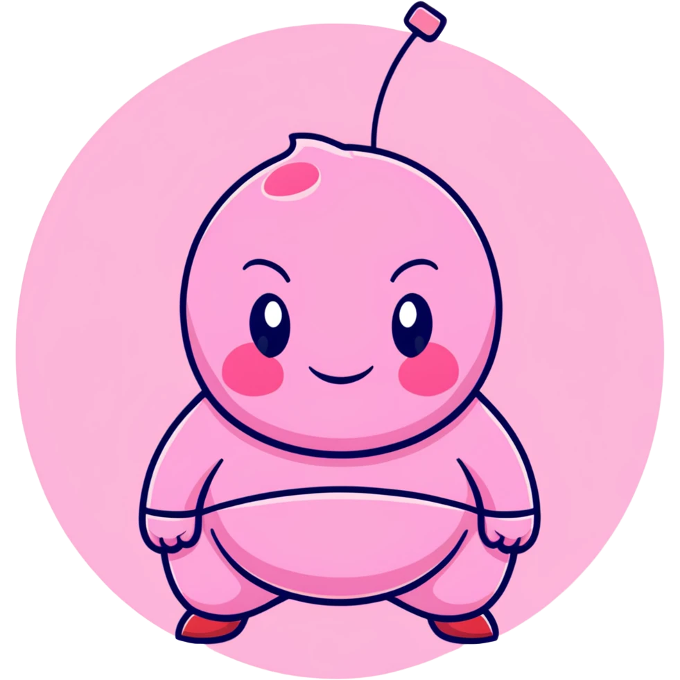 Majin Buu from Dragon Ball Z, pink round body with holes, antenna on head, innocent smile emoji