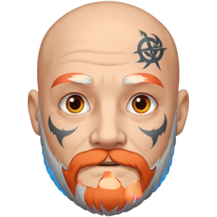 bald grey bearded man with face tattoo emoji