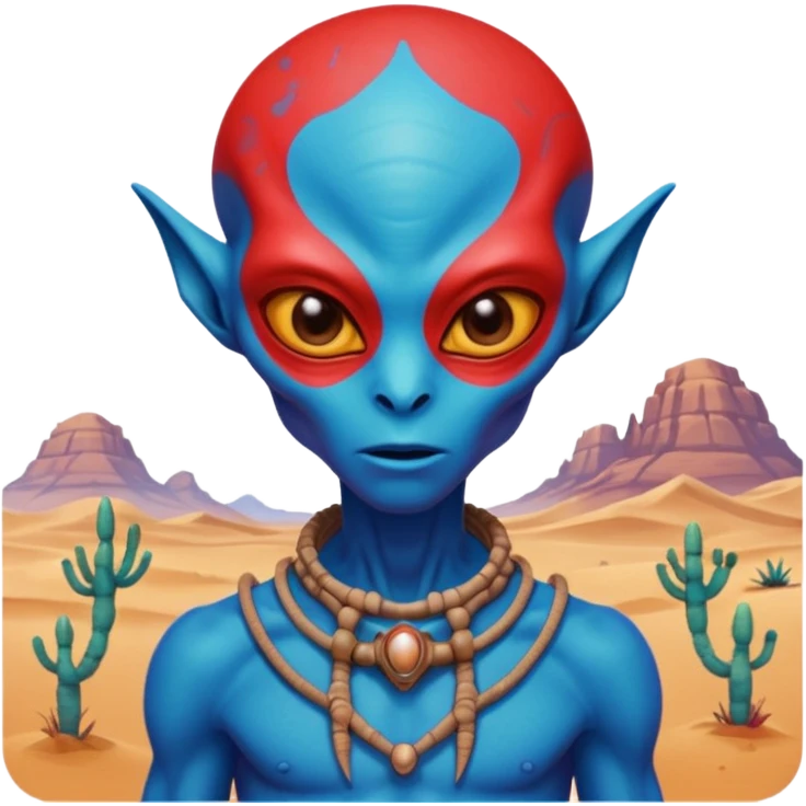 alien living in desert, dressed like a desert alien, red/blue colorful, accessories, just face  emoji