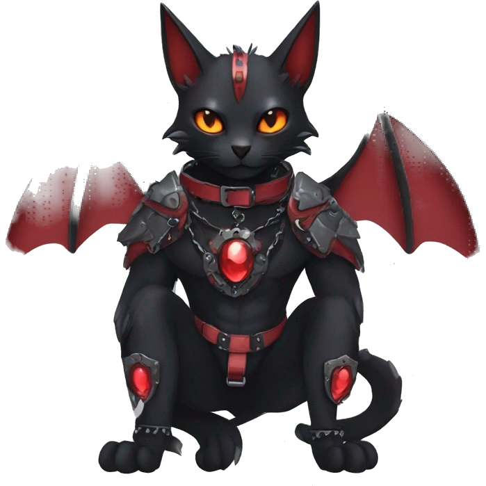 cool edgy black punk red ethereal fantasy nargacuga-bat-cat-Fakemon collar harness full body emoji