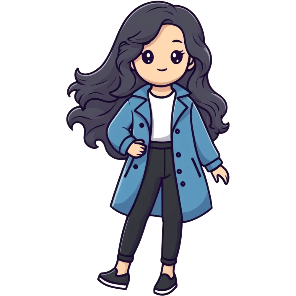 Stylish girl with long flowing wavy hair in fashionable outfit emoji