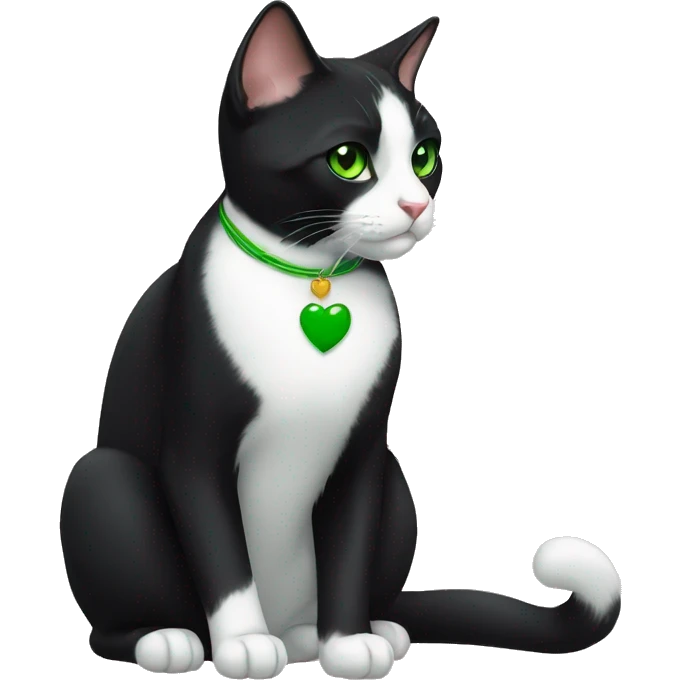 tuxedo cat that has green eyes and a heart nose emoji