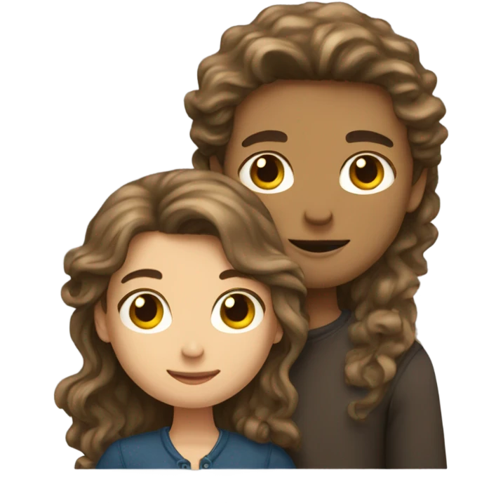 Brunette girl hugging a boy with long curly dark-blond hair emoji