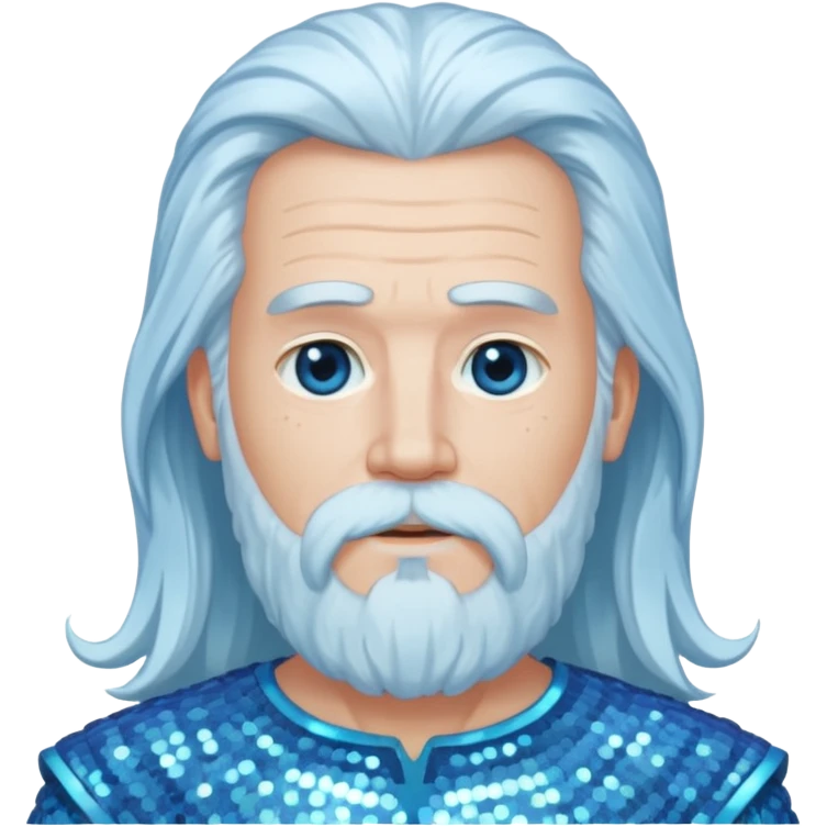 Uranus, The Father Sky with long white hair and beard, pale blue sequin outfit emoji