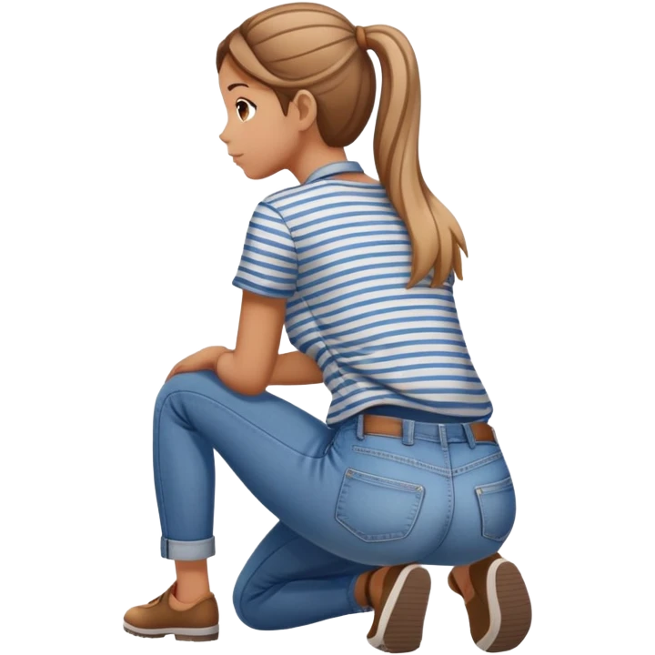 girl in jeans and striped shirt kneeling on the ground seen from behind emoji