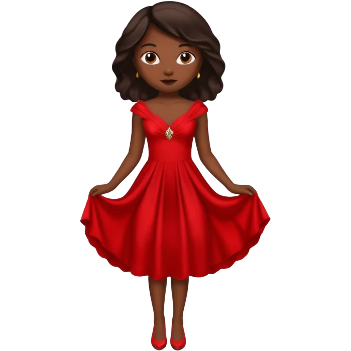 Dark skin emoji in red dress emoji