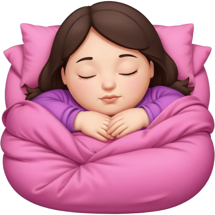 chubby brunette girl sleep in pink covers emoji