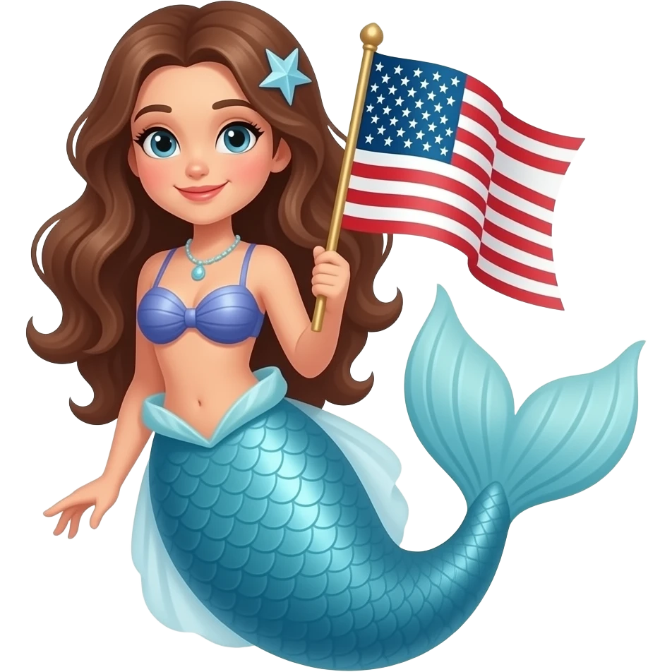 American flag mermaid brown hair emoji