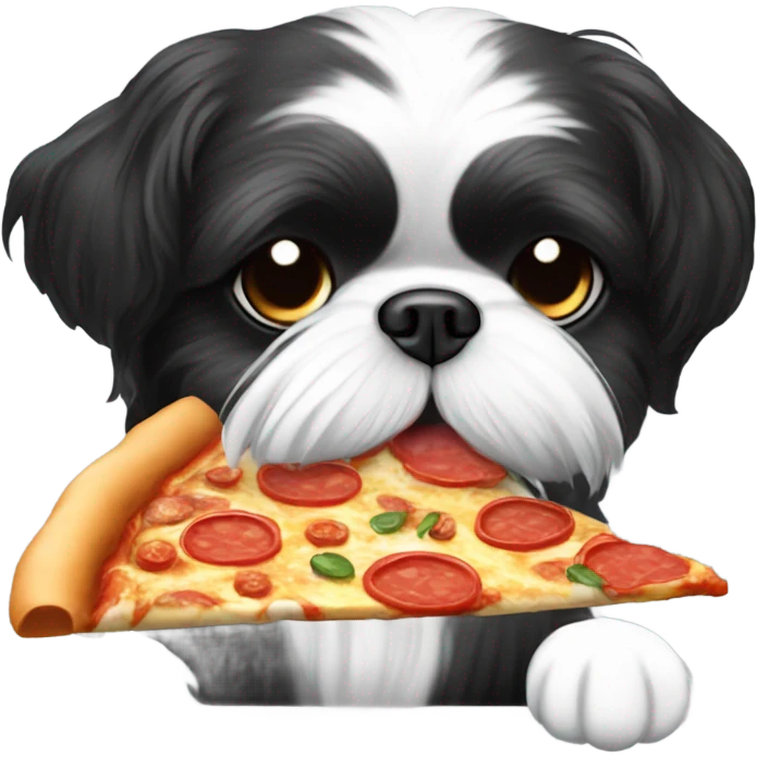 black and white shihtzu eating pizza emoji