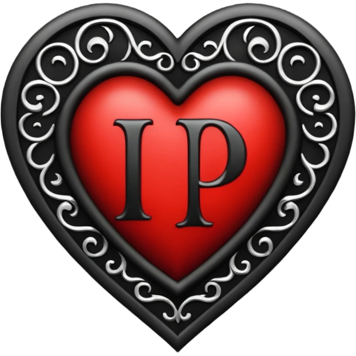 Can you make a heart with a gothic design, I want black and blood red colors . I want the letter I in the middle of the heart emoji