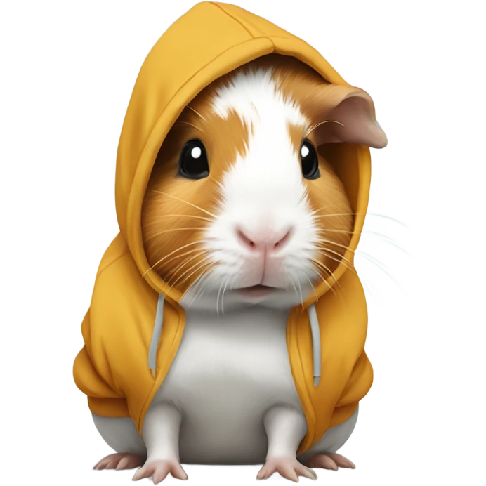 A guinea pig that is white and ginger wearing a hoodie  emoji