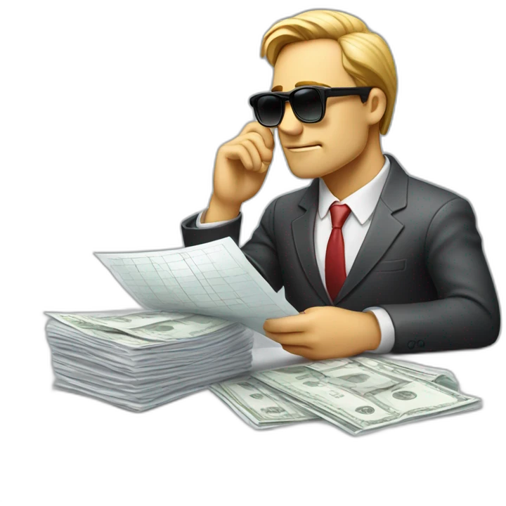 pensive business man checking balance sheets wearing sunglasses  emoji