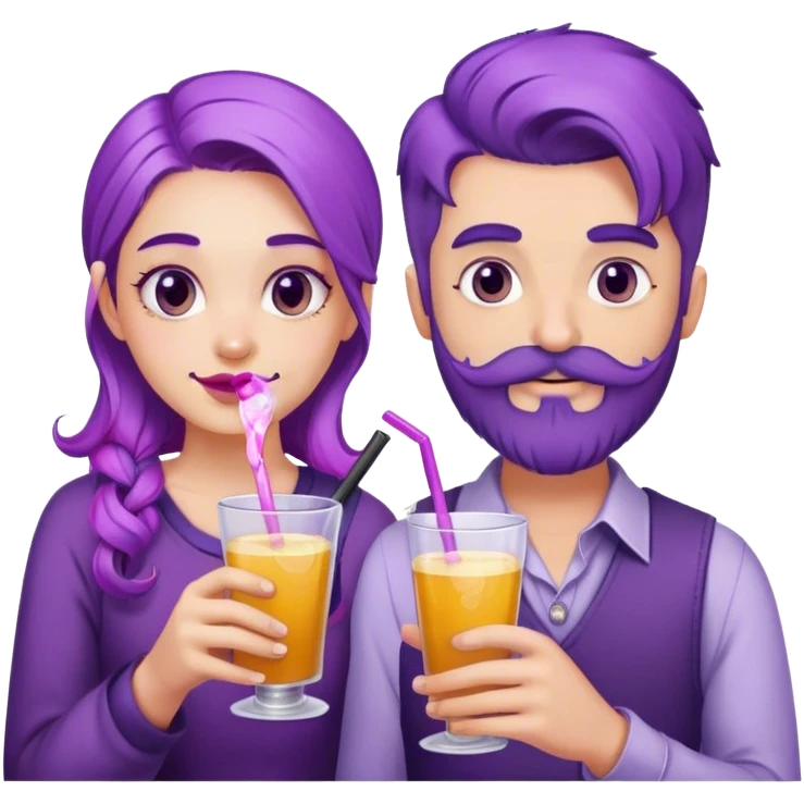 boy beard and mustache and girl with purple hair enjoying drinks  emoji
