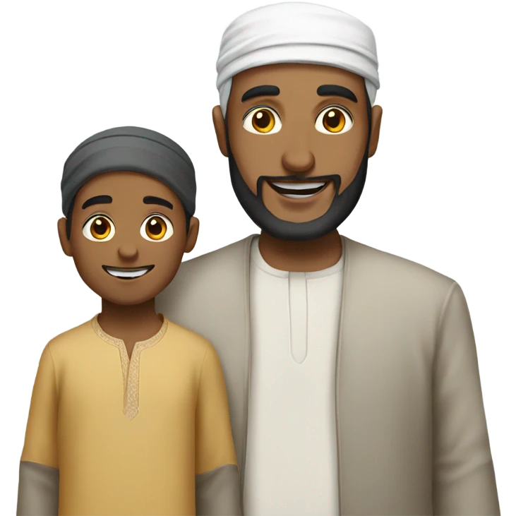 Two muslim men with kid emoji