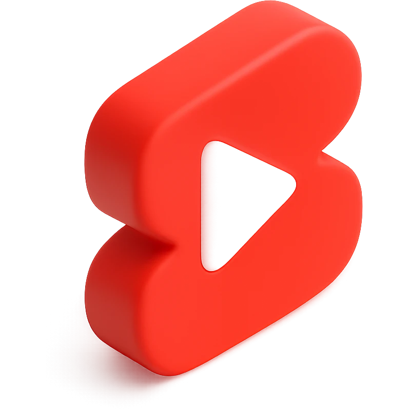 Minimalist logo inspired by YouTube Shorts. Red and white color scheme, white background. No text, only abstract and smooth geometric shapes resembling a 'play' or 'shorts' symbol. Clean, modern, and tech-oriented style emoji