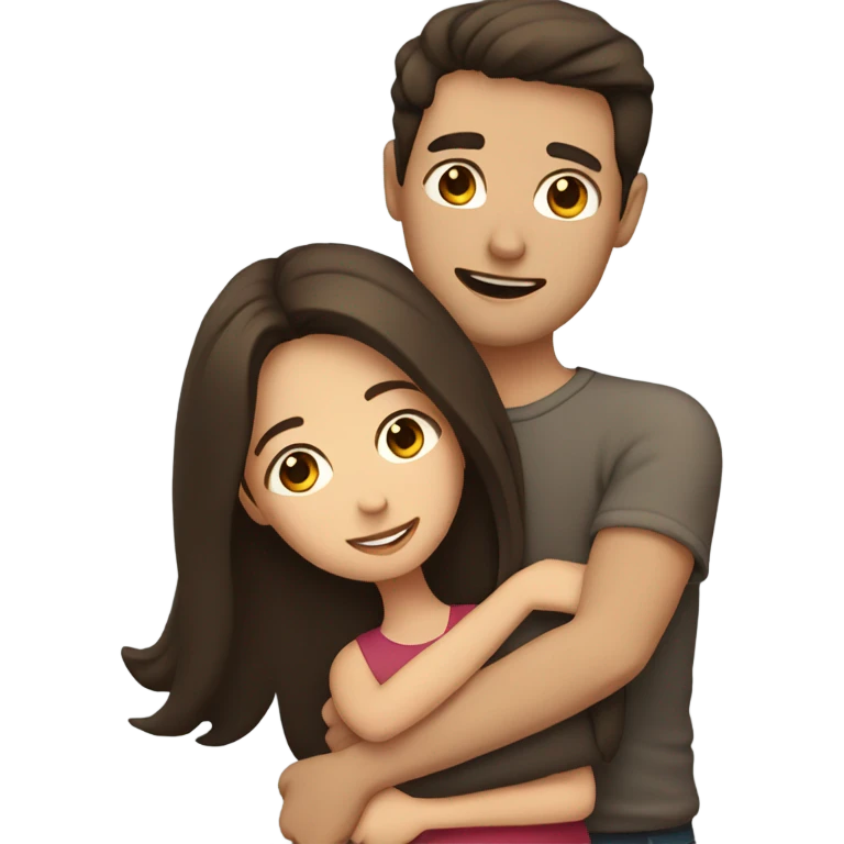 Man with dark brown hair hugging girlfriend with brown hair  emoji