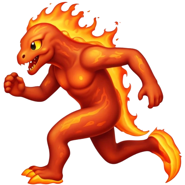 a mystical fast lava creature without arms running and being hot emoji