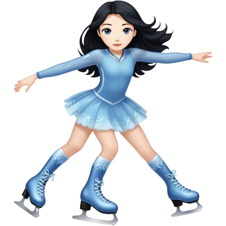 pale girl with long black hair ice skating, iOS emoji style emoji