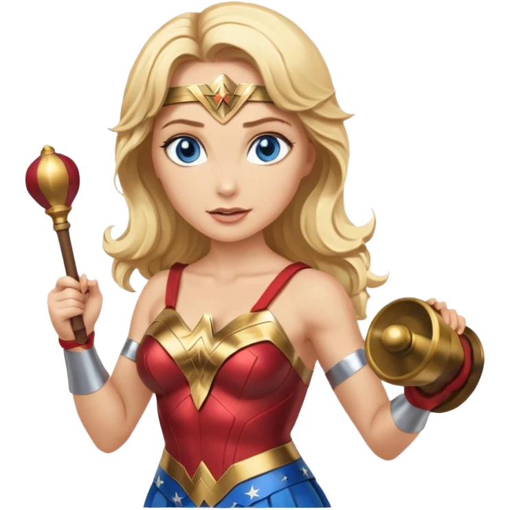 Blonde blue eyes Wonder Woman holding bell and baton emoji