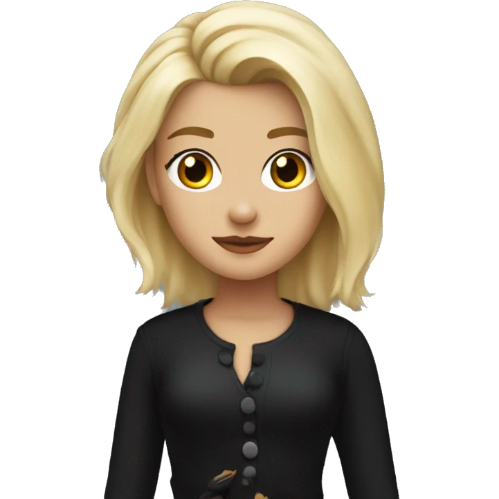 Blondie with brown eyes in black outfit with crow on the shoulder emoji