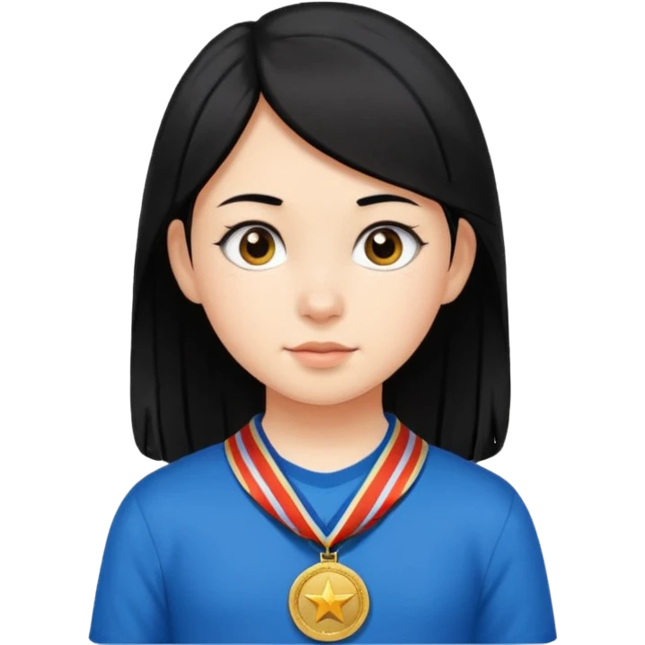 Girl child with black hair and many medals on neck emoji