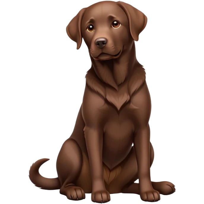 cinematic-[Labrador retriever]-realistic-full-body-sitting-emoji,-tail-resting-loosely-beside-its-paws,-head-tilted-dramatically, -sleek-[chocolate]-fur,-simplified-yet-realistic-focused-features,-highly-detailed,-glowing-with-an-almost-sarcastic-glow emoji