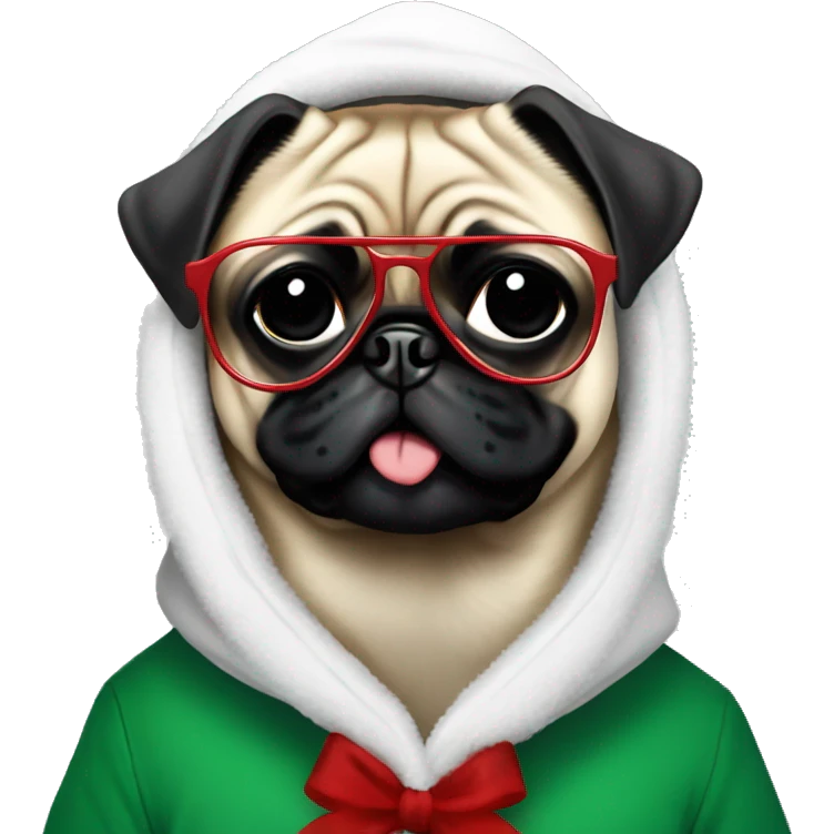 Pug christmas anime wearing hoodie and shades emoji