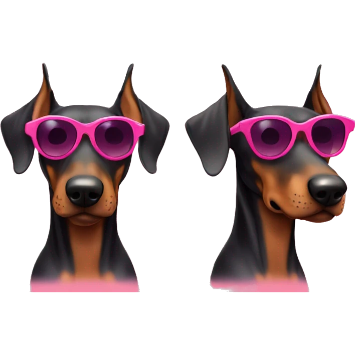 Miniature Doberman with sunglasses and a pink heart emoji