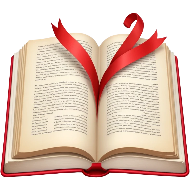 An open book with colorful pages and a bookmark emoji